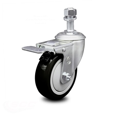 Service Caster 4 Inch Black Polyurethane Wheel Swivel 1/2 Inch Stem Caster with Total Lock Brake SCC-TSTTL20S414-PPUB-BLK-121315